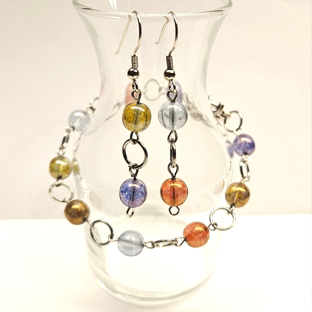 Beaded Glass Bracelet and Earring Set